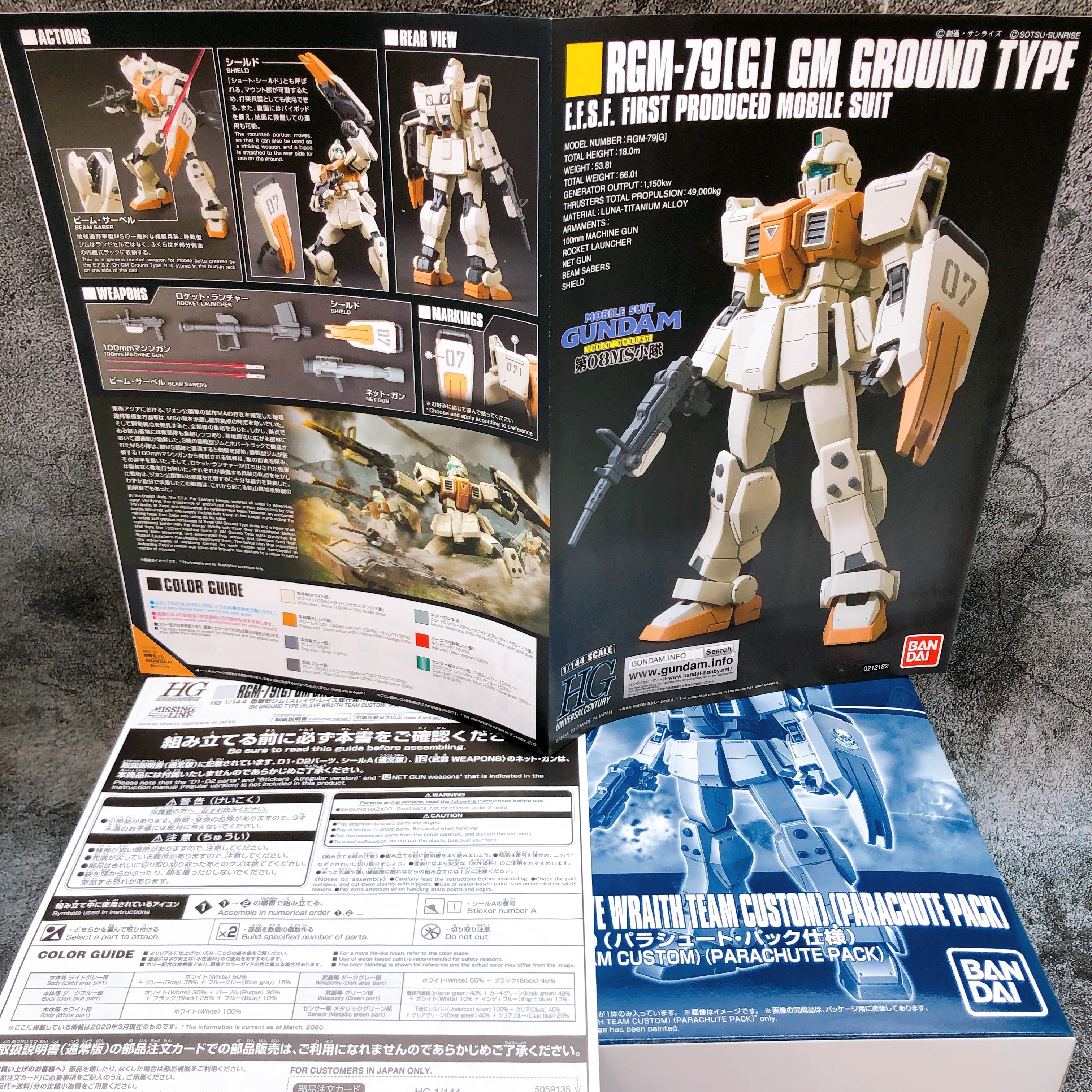 HG 1/144 GM Ground Type Slave Wraith Parachute Pack Model Kit 15+ Premium Bandai