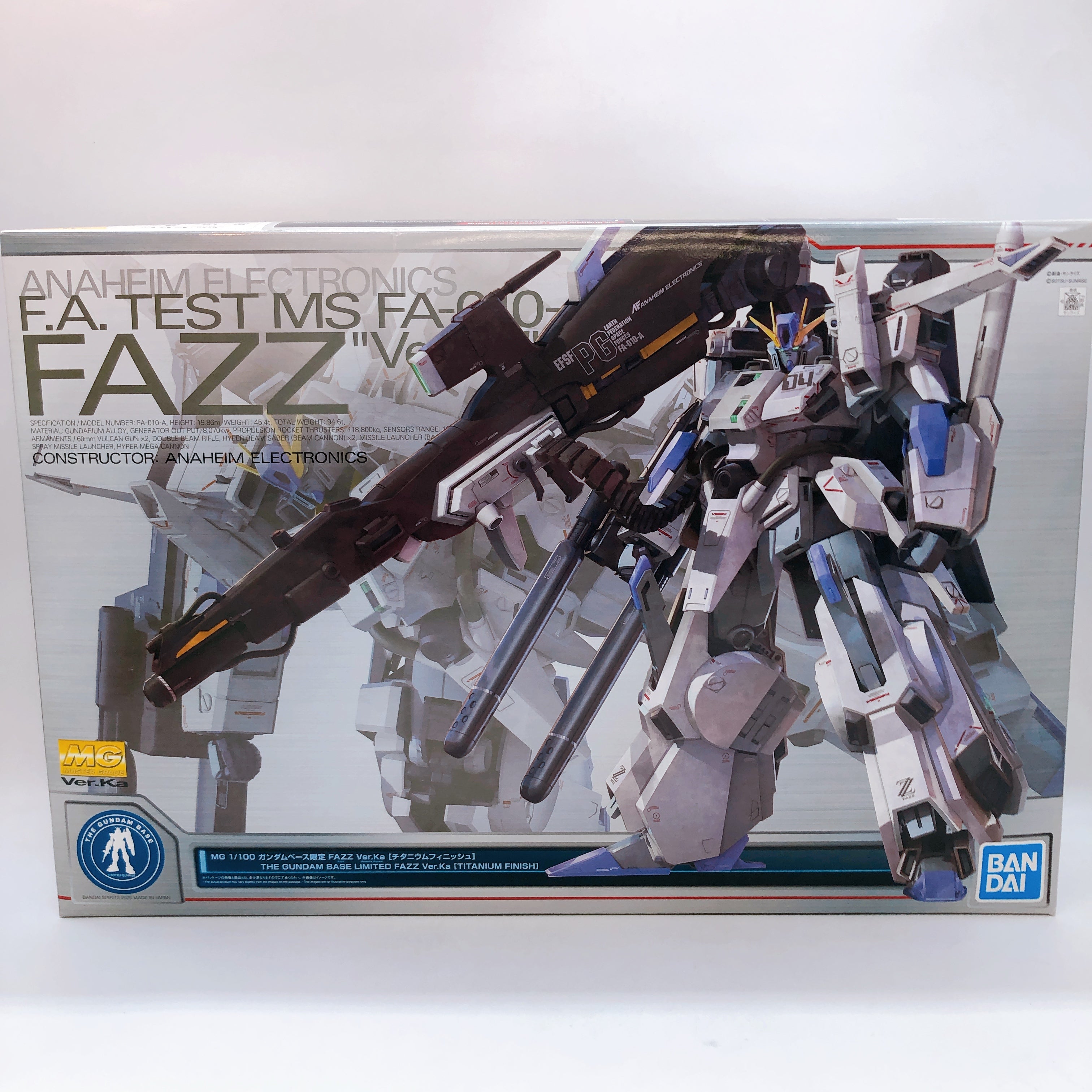 MG 1/100 FAZZ Ver.Ka Titanium Finish Gundam Base Limited Model Kit Bandai NEW