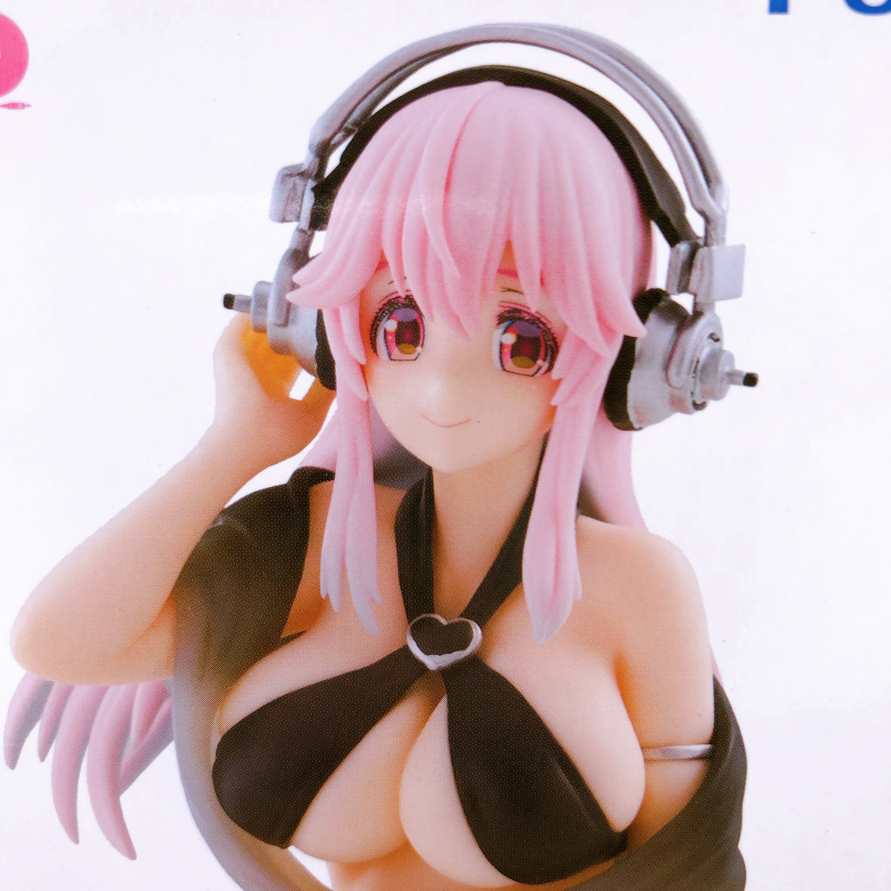 Super Sonico Black Bikini ver. Noodle Stopper Figure FuRyu Japan AUTHENTIC 15+