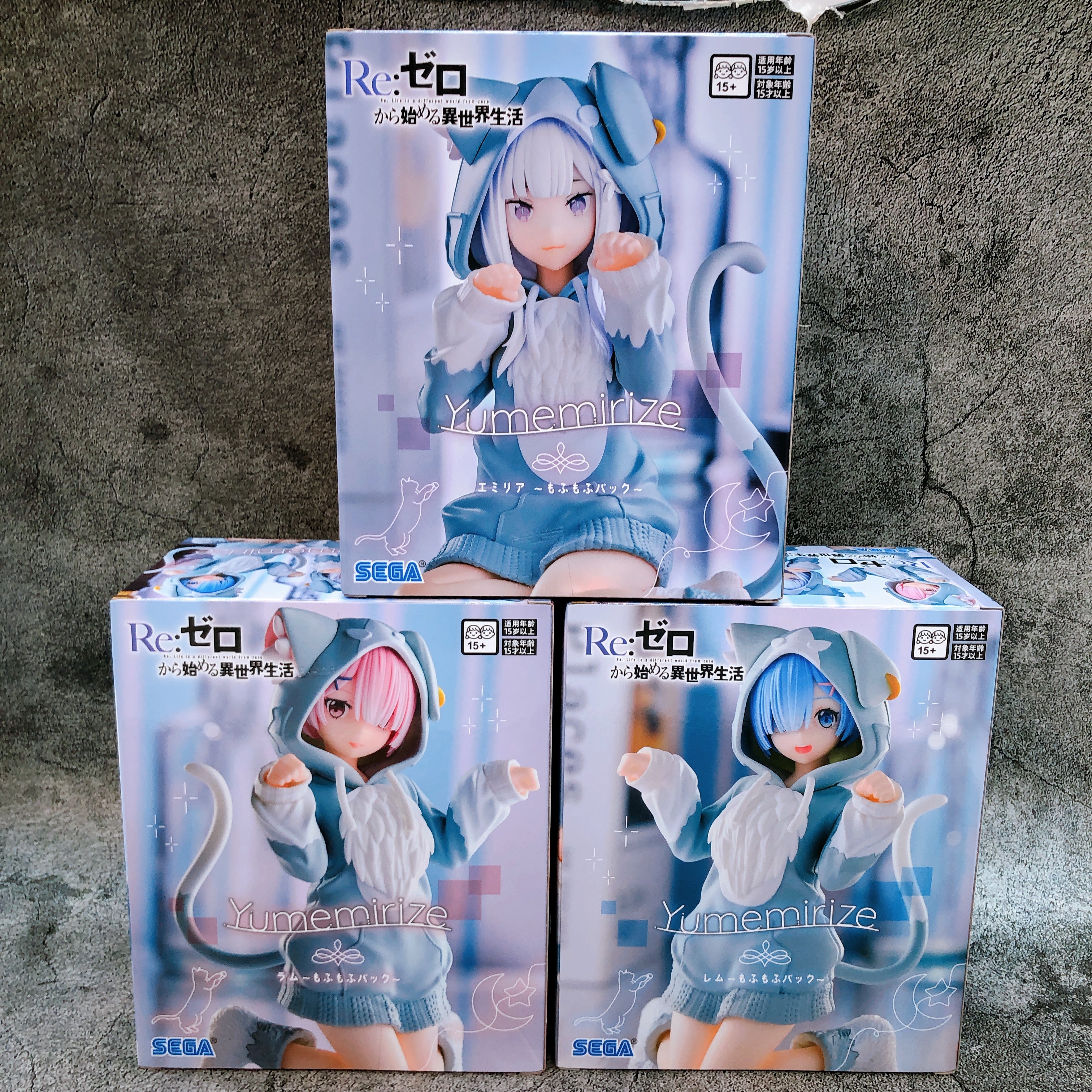 Re:Zero MofuMofu Pack Yumemirize Figure SET of 3 Emilia Rem Ram SEGA Japan Anime