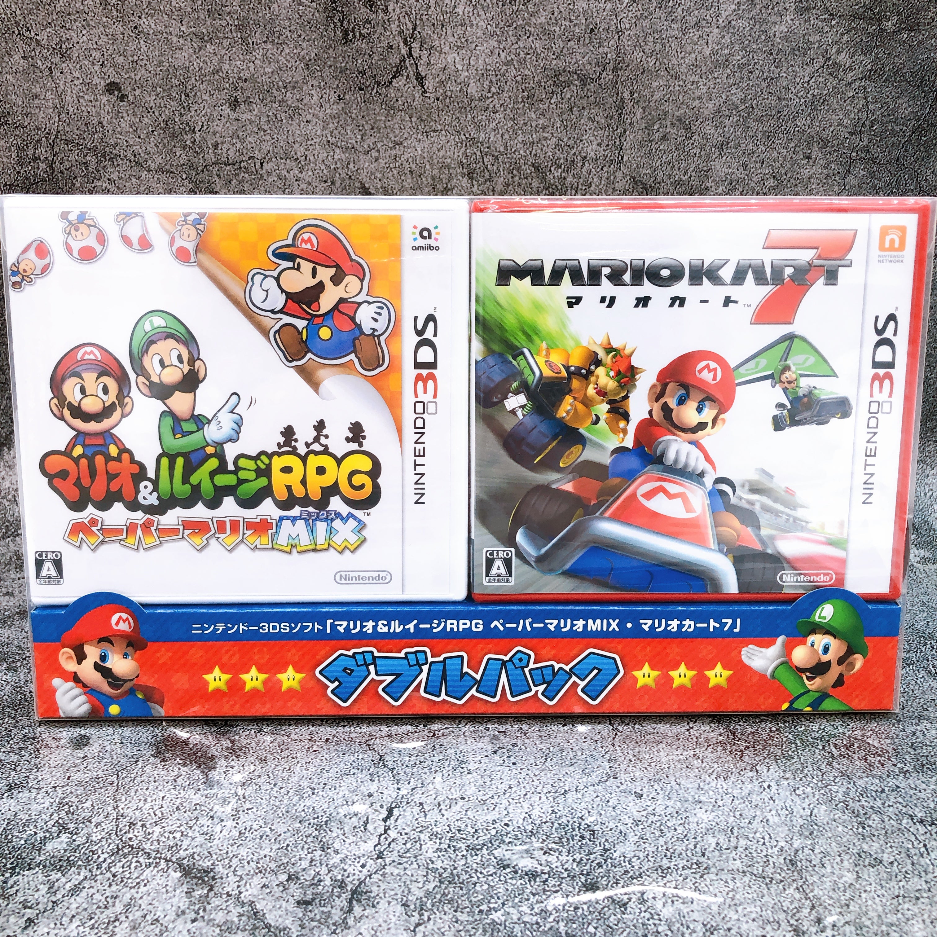 Nintendo 3DS Double Pack Mario & Luigi RPG Paper Mix & Kart 7 Game Sealed New