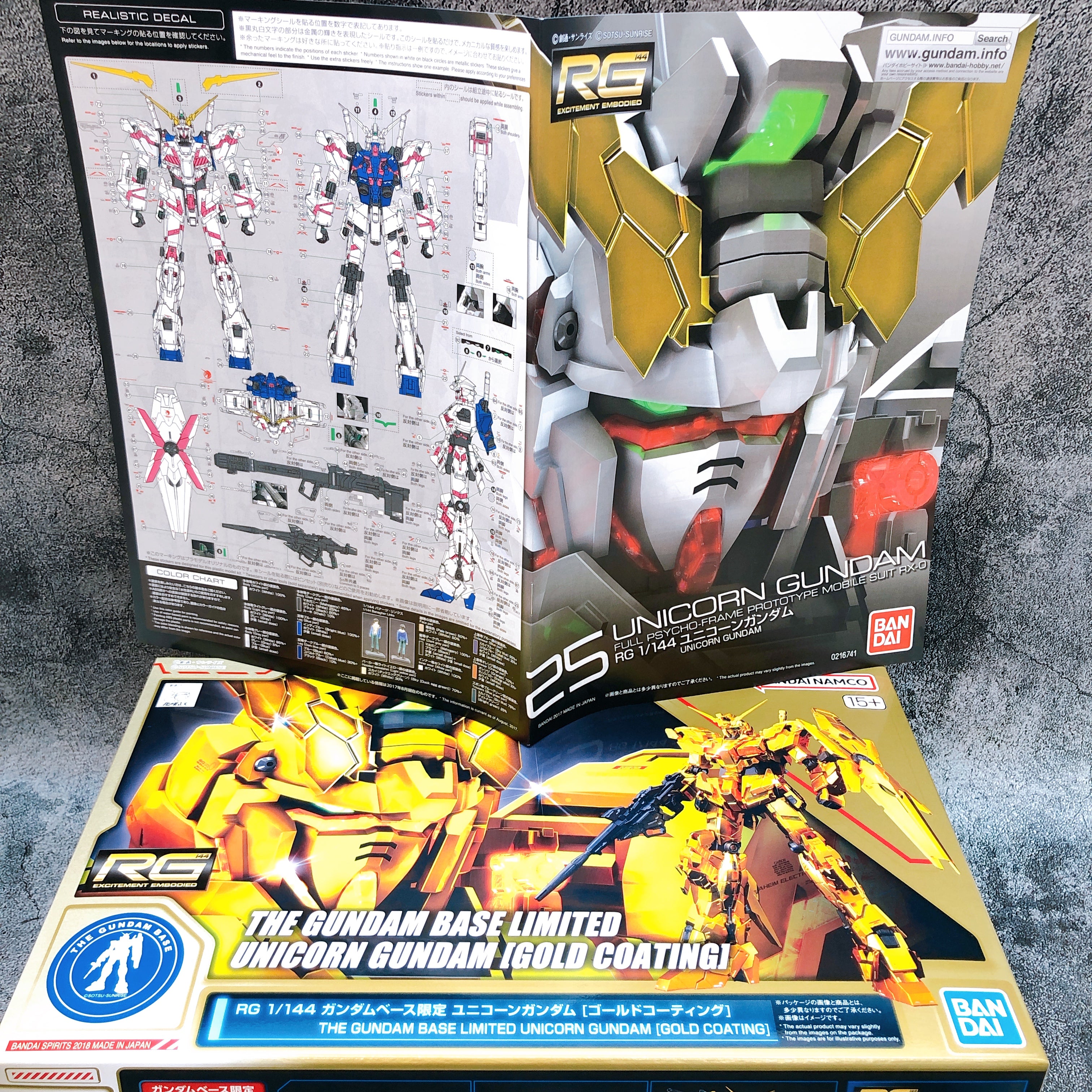 RG 1/144 Unicorn Gundam Gold Coating Gundam Base Limited Kit Bandai Japan NEW