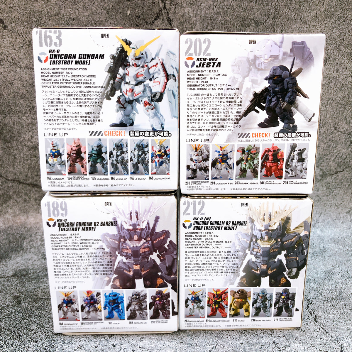 FW GUNDAM CONVERGE Unicorn Gundam & Jesta & Banshee & Banshee Norn Set Figure