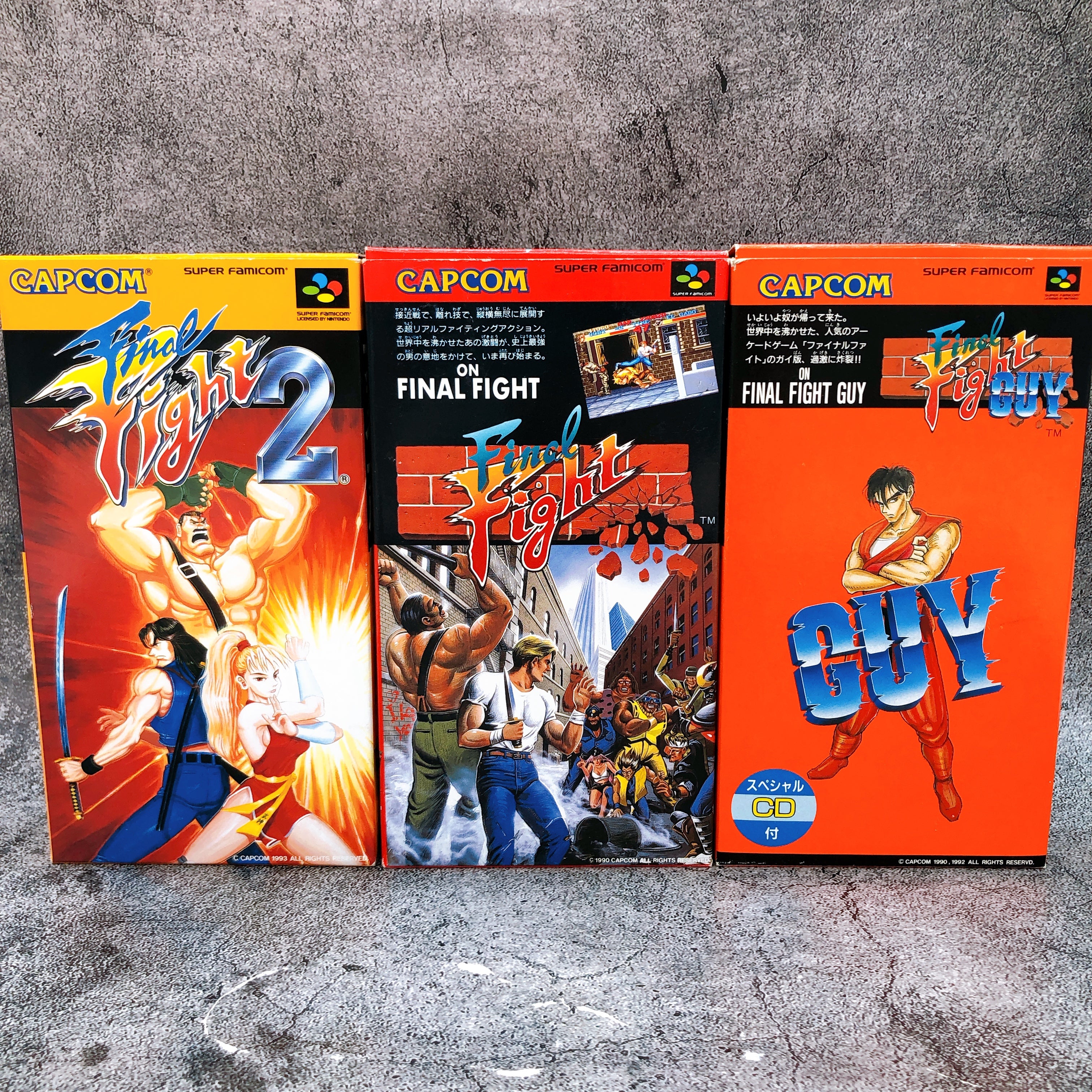 Nintendo Super Famicom Final Fight 1 & 2 & Guy with CD SET Japan SNES SFC Game