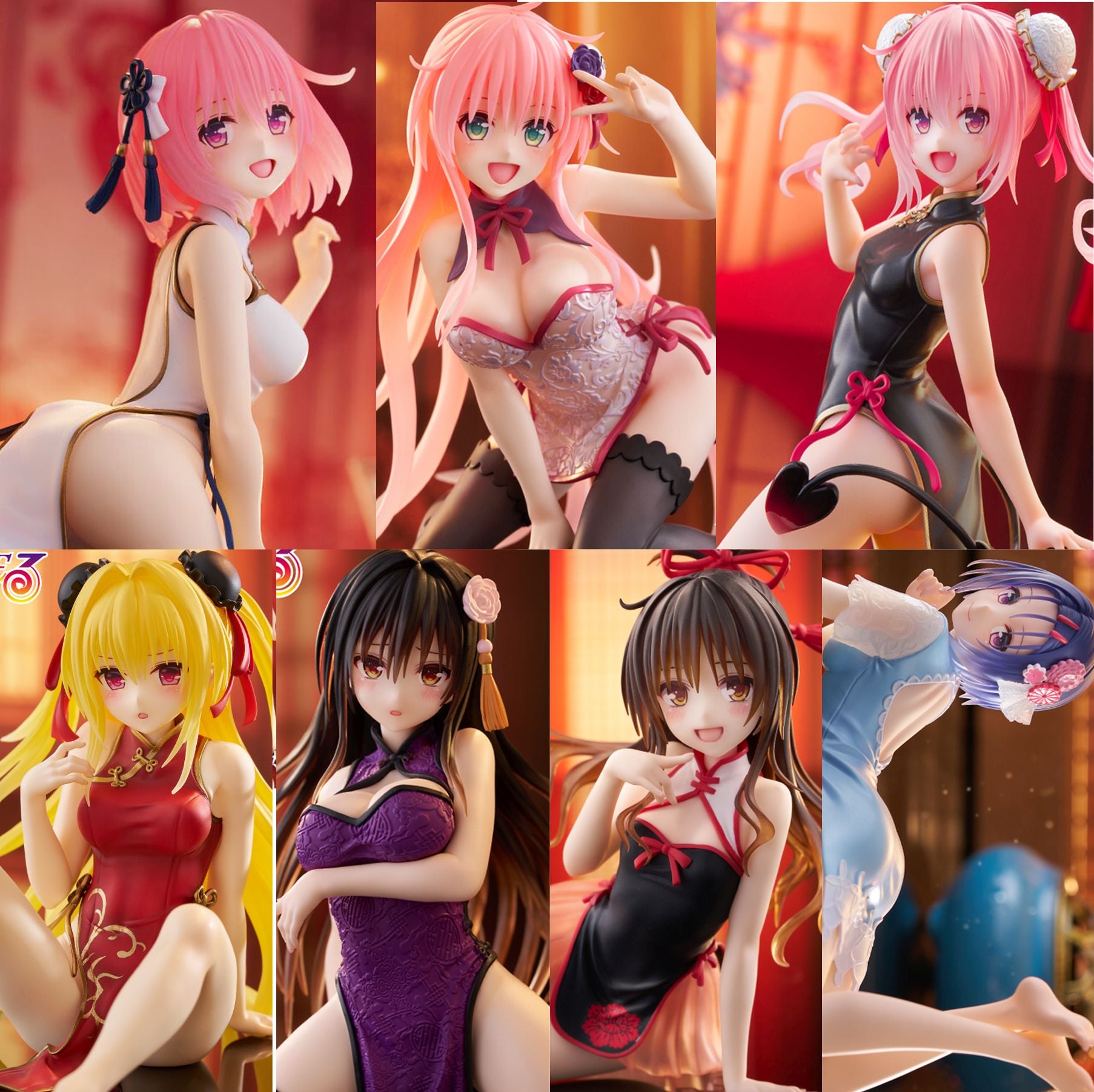 (SET of 7) To Love Ru Darkness China Chinese Dress ver. Desktop Cute Figure 7pcs